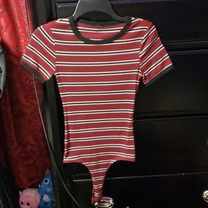Casual striped fitted bodysuit tee